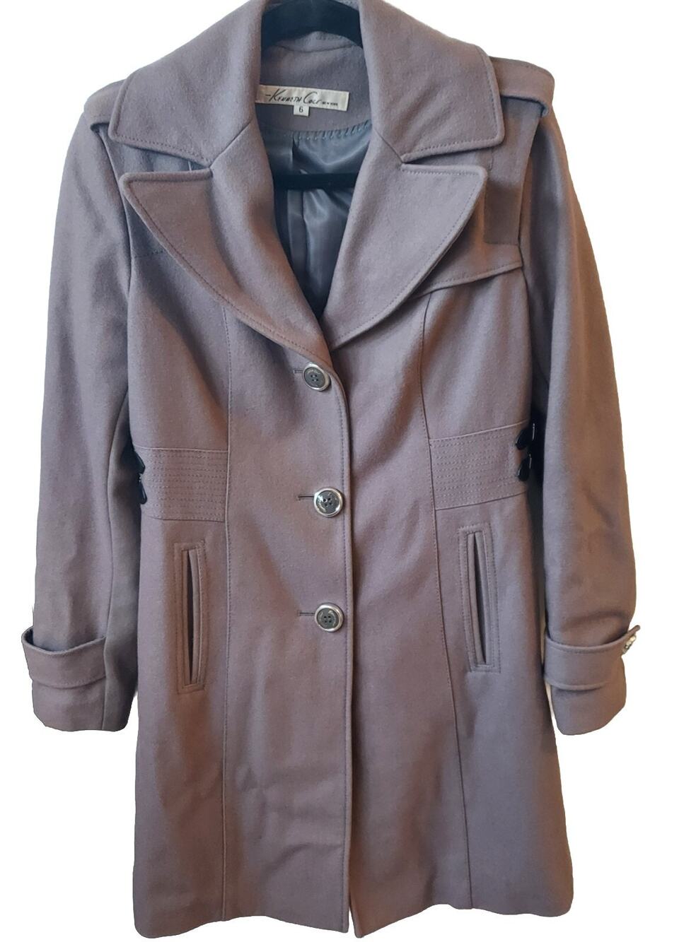 Kenneth Cole Woman's Coat SZ 6 Grey Wool Blend Jacket Pockets Kenneth Cole NY